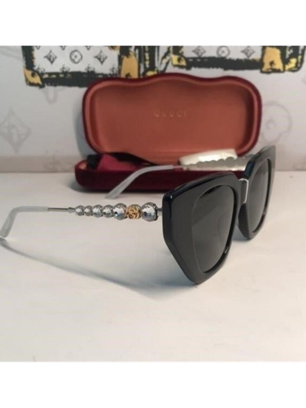 New Authentic Gucci Black Cat-Eye Sunglasses GG0641s 001
